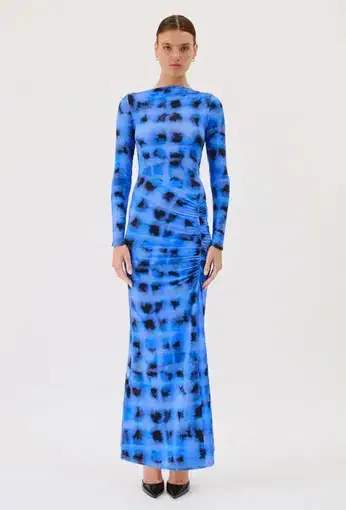 Suboo Shibori Long Sleeve Rouched Maxi Dress Print Size 10