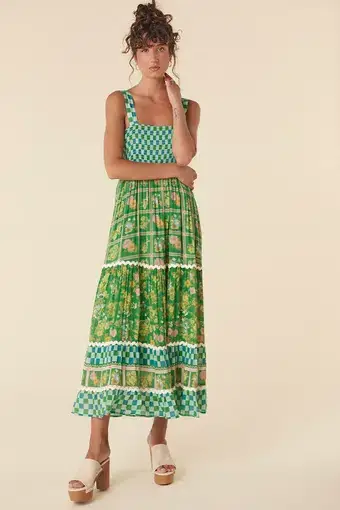 Spell Flora Strappy Maxi Dress Green Multi Size XL / AU 14