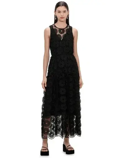 Veronika Maine  3d Floral Midi Dress Black  Size 18 