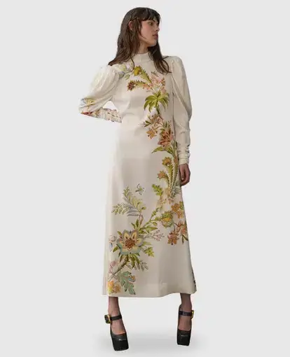 Alemais Ira Midi Dress Cream/Floral Size 8