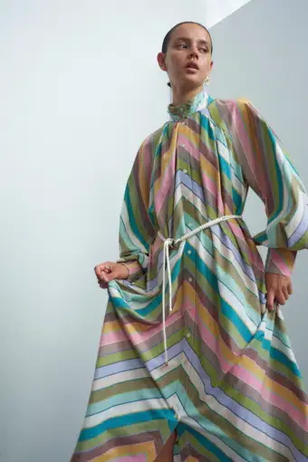 Alemais Lillian Midi Dress Multi Stripe Size 14 