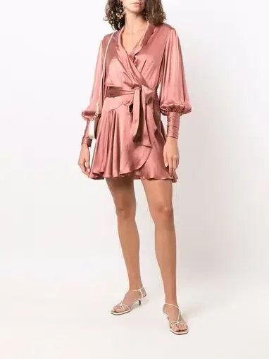 Zimmermann Silk Wrap Mini Dress Dusty Pink Size 4 /Au 16