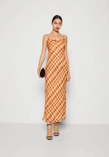 Bec & Bridge Soleil Slip Maxi Dress Golden Hour Check Size 8 