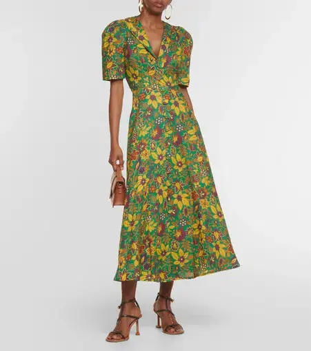 Alemais Isabella V Floral Midi Dress Green Size 8 