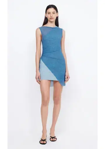 Bec & Bridge Hayden Asymmetric Mini Dress in Spliced Denim Blue
Size 10
