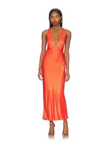 Shona Joy Milo Plunged Crossed Back Midi Dress Hibiscus Orange Size 10