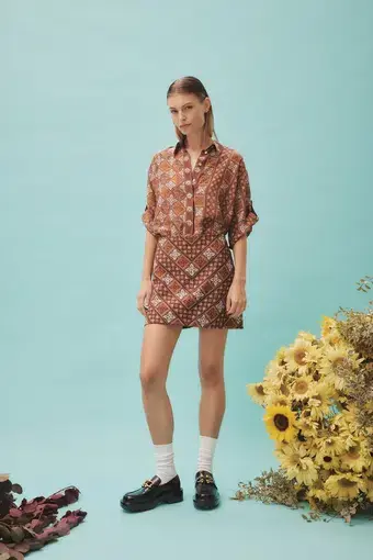 Alemais Carmella Shirt And Mini Skirt Set Brown/Print Size 8