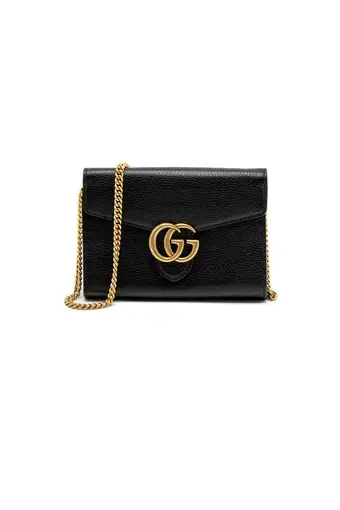 Gucci  Marmont GG Wallet on Chain in Black Calfskin 