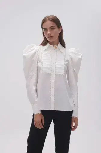 Aje Florence Pearl Trim Blouse Ivory Size 10