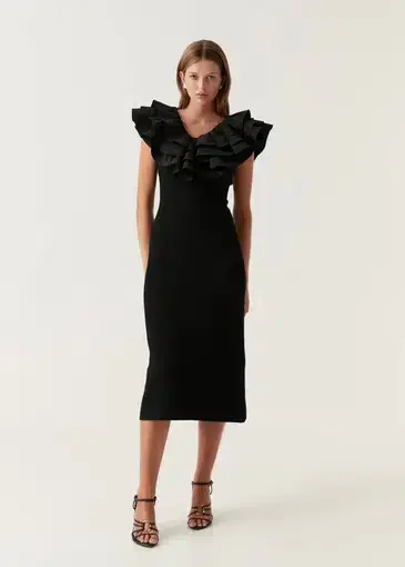 Aje Transcendent Ruffle Midi Dress Black Size 14