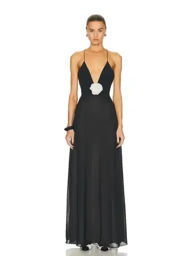 Helsa Sheer Deep V Long Dress Black Size M / Au 10