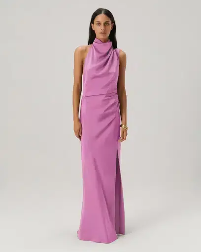 Misha Constantina High Neck Maxi Dress Floss Pink Size 8