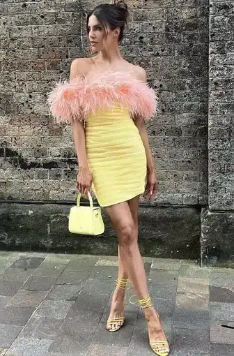 Rachel Gilbert Zion Mini Dress Yellow Multi Size 0 / AU 6
