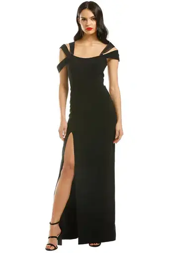 Halston Heritage Cold Shoulder Fitted Gown in Black Size 14