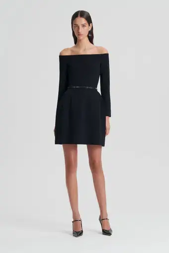 Scanlan Theodore Crepe knit Peplum Mini Sleeved Dress Black Size 10
