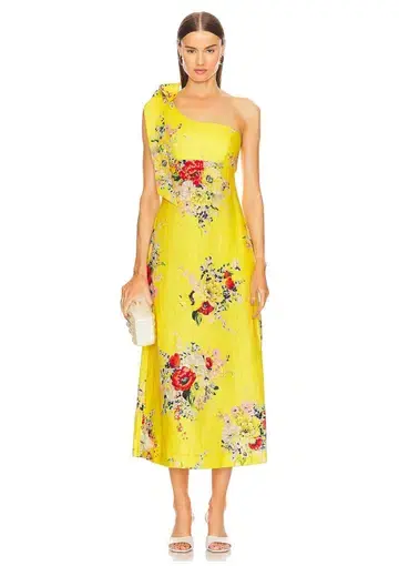 Zimmermann Alight Asymmetric Midi Dress Yellow Floral Size 2 /Au 12