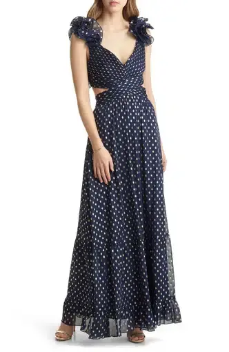 Anthropologie Ruffle Gown Navy  Size 6