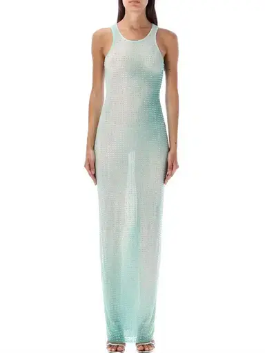 Self Portrait Crystal-embellished Gradient-mesh Maxi Dress Green Size 6 