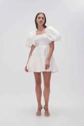 AJE Casa Puff Sleeve Mini Dress Ivory Size 14