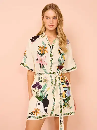 Alemais Meagan Linen Mini Dress Print Size 12 