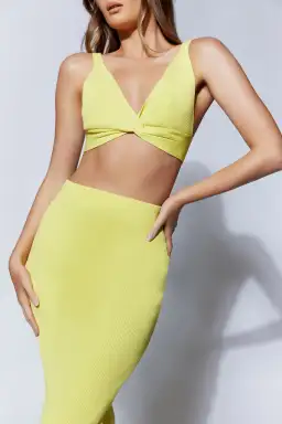 Meshki Kaesha Twist Front Knit Top and Knit Split Midi Skirt Set Yellow Size XS / AU 6 for rent on The Volte - image 1