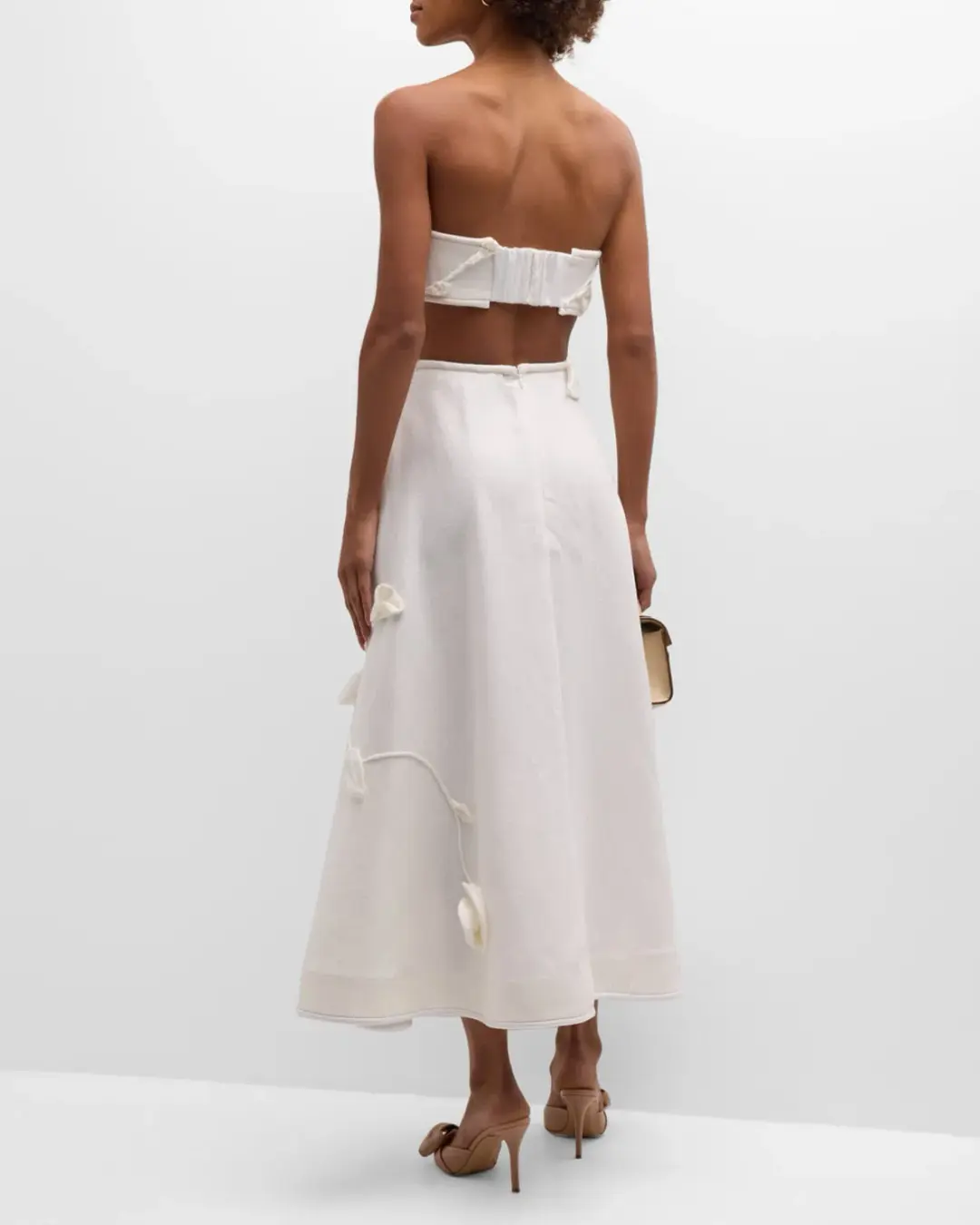 Zimmermann The Matchmaker Rose Bra and Rose Flare Skirt Set in Ivory Size 0 / AU 8 for rent on The Volte - main image
