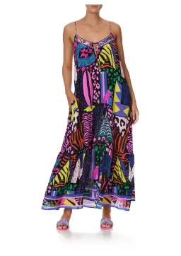 Camilla Drop Shoulder Shoestring Strap Long Sleeve Dress in Fair Ladys Dinkum One Size