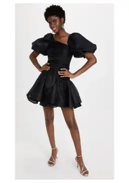 Aje Joan Asymmetric Puff Sleeve Mini Dress Black Size AU 10