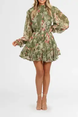 Hemant & Nandita Neem Mini Dress in Green Floral Size 8 for rent on The Volte - image 2