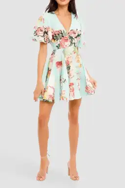 Hemant & Nandita Sage Skater Mini Dress Floral Size 6 for rent on The Volte - image 1
