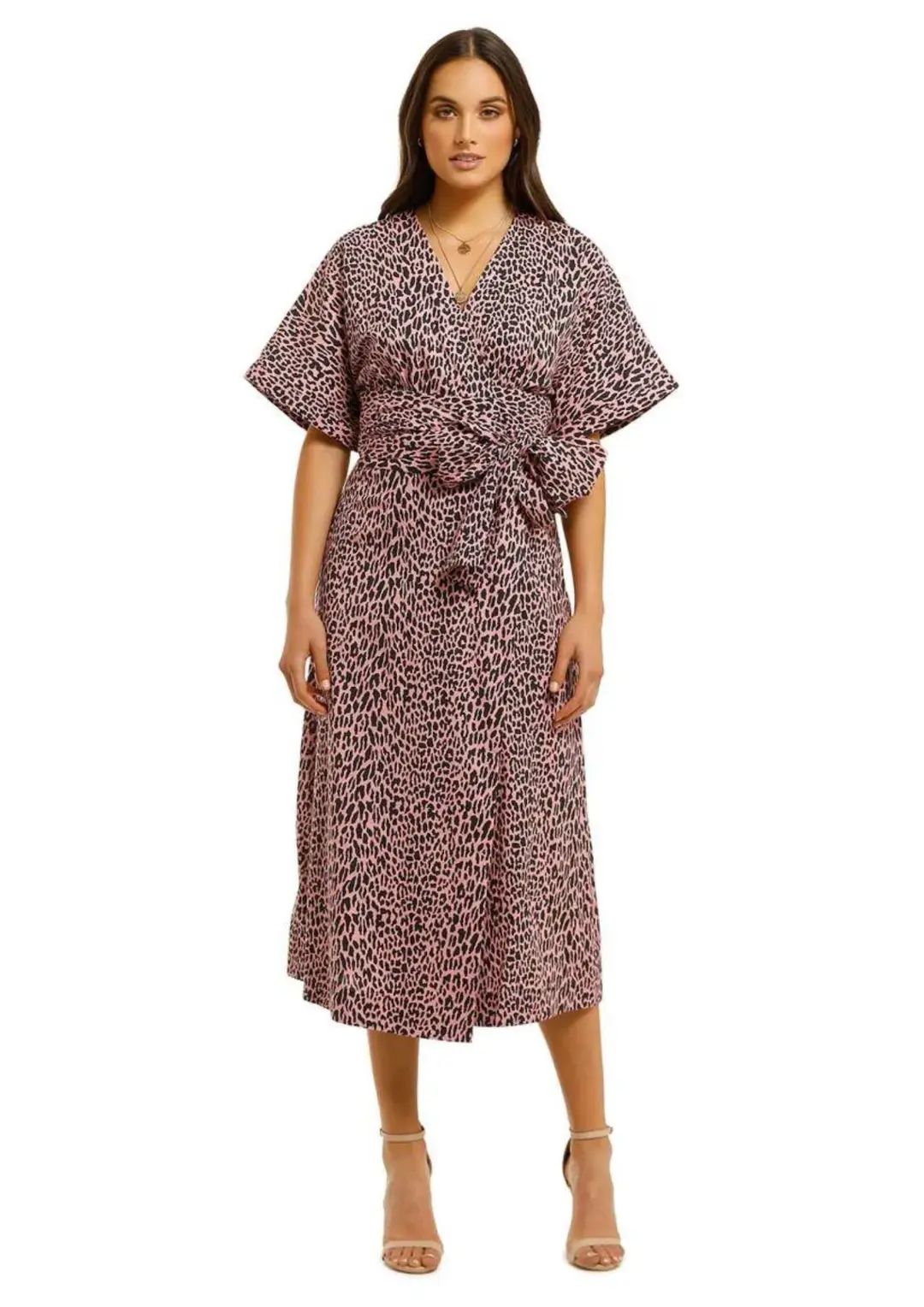 Husk Lima Wrap Midi Dress in Pink Leopard Print Size 14 for rent on The Volte - main image