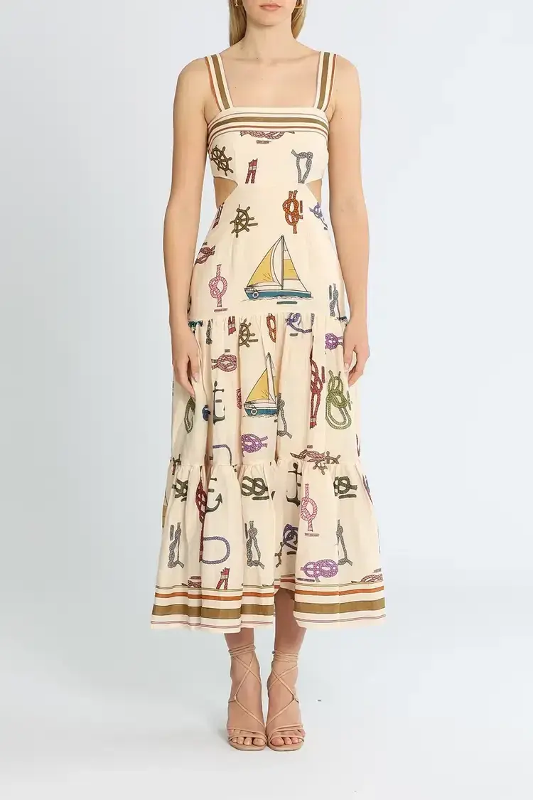 Alemais Ships Ahoy Midi Sundress Print Size 6 - Image 1
