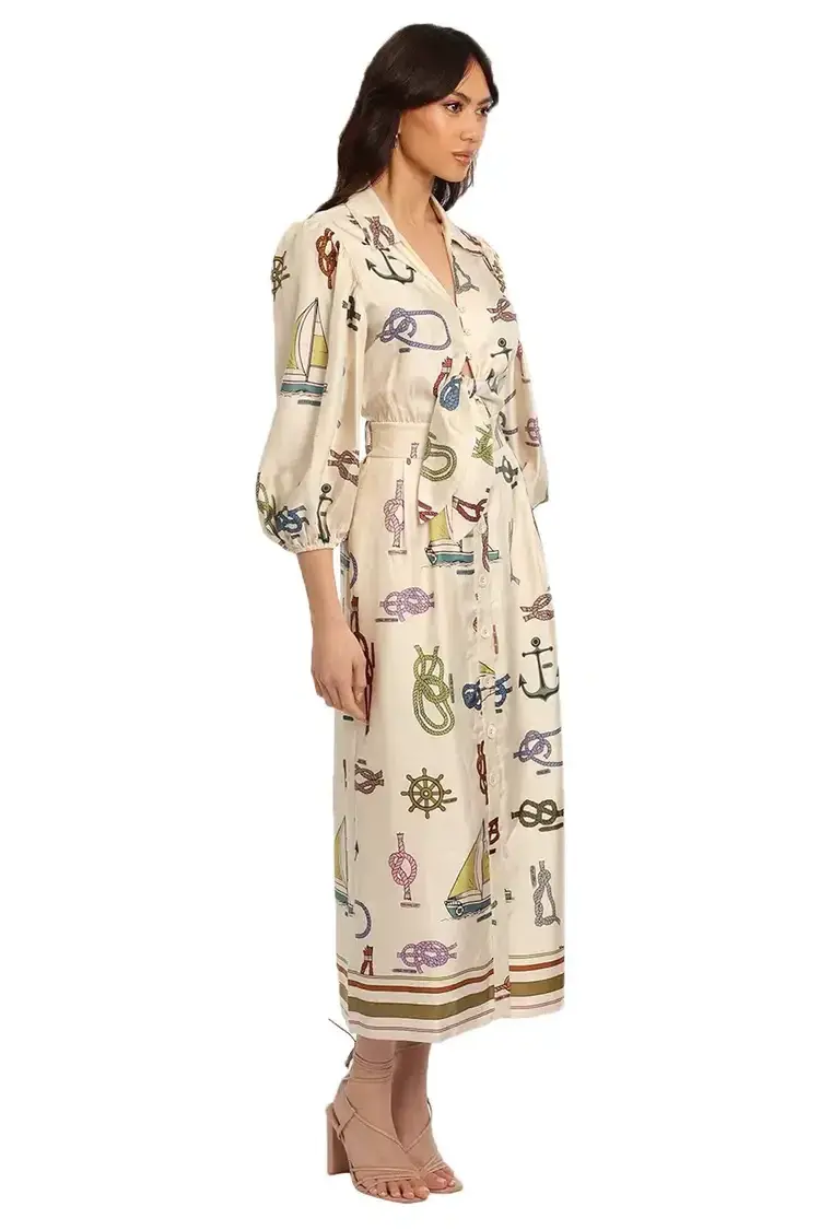 Alemais Ships Ahoy Midi Dress Multi Size 8 - Image 4