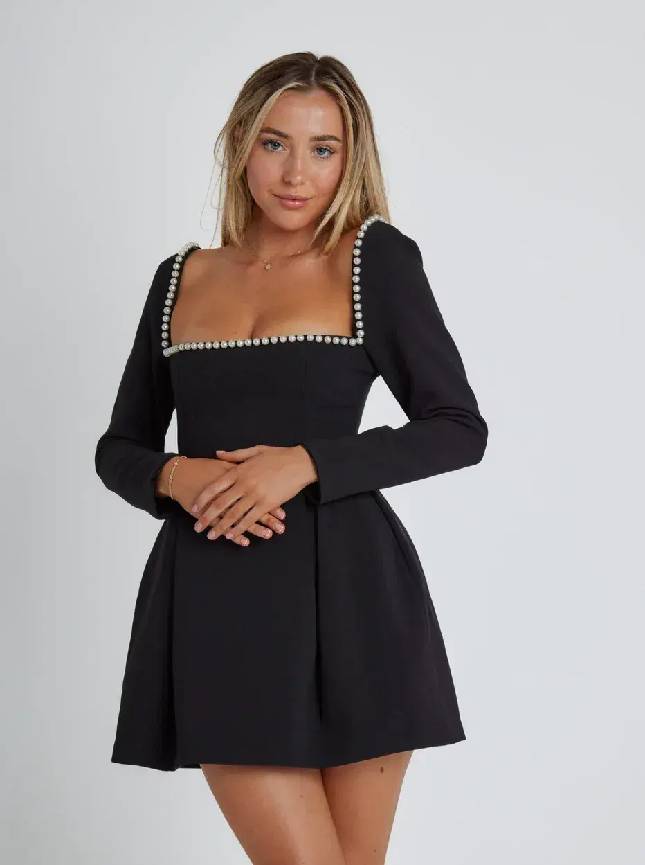 Odd Muse The Ultimate Muse Pearl Mini Dress in Black Size 10 for rent on The Volte - main image