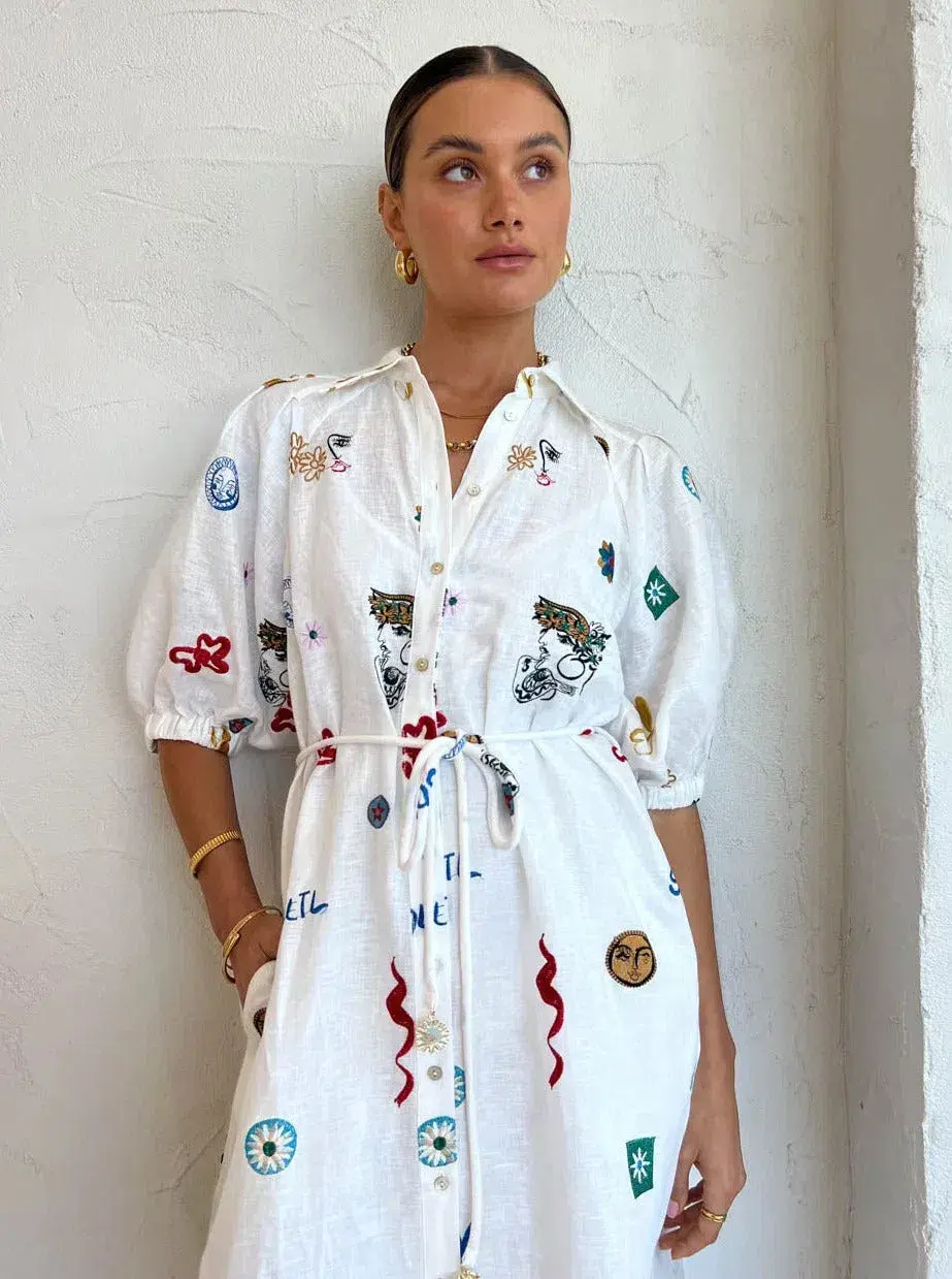 Alemais Soleil Embroidered Midi Shirt Dress Print Size 10 for rent on The Volte - main image