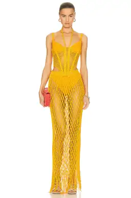 Dion Lee Coral Crochet Corset in Amber Orange Size AU 4