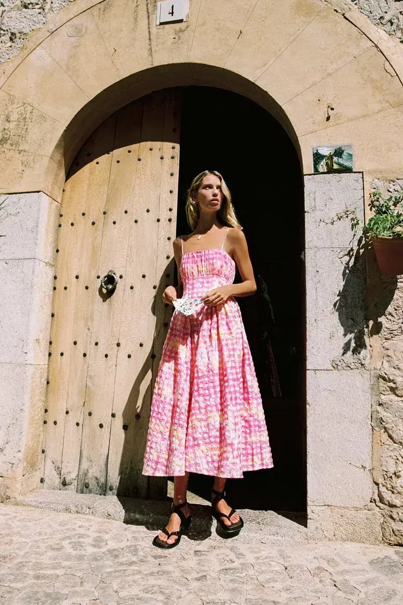 Steele Marina Midi Dress in Hypno Gingham Print Size AU 8 for rent on The Volte - main image