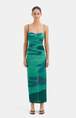 Sir the Label Frankie Gathered Midi Dress Green Multi Size 10