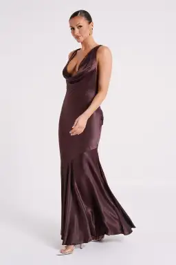 Meshki Ellison Satin Cowl Gown Dark Chocolate Size L / AU 12