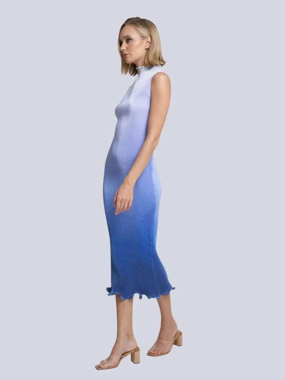 L'Idée Silencio Plisse Midi Dress in Ocean Blue Ombre Size 6 for rent on The Volte - main image