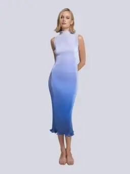L'Idée Silencio Plisse Midi Dress in Ocean Blue Ombre Size 6 for rent on The Volte - image 1