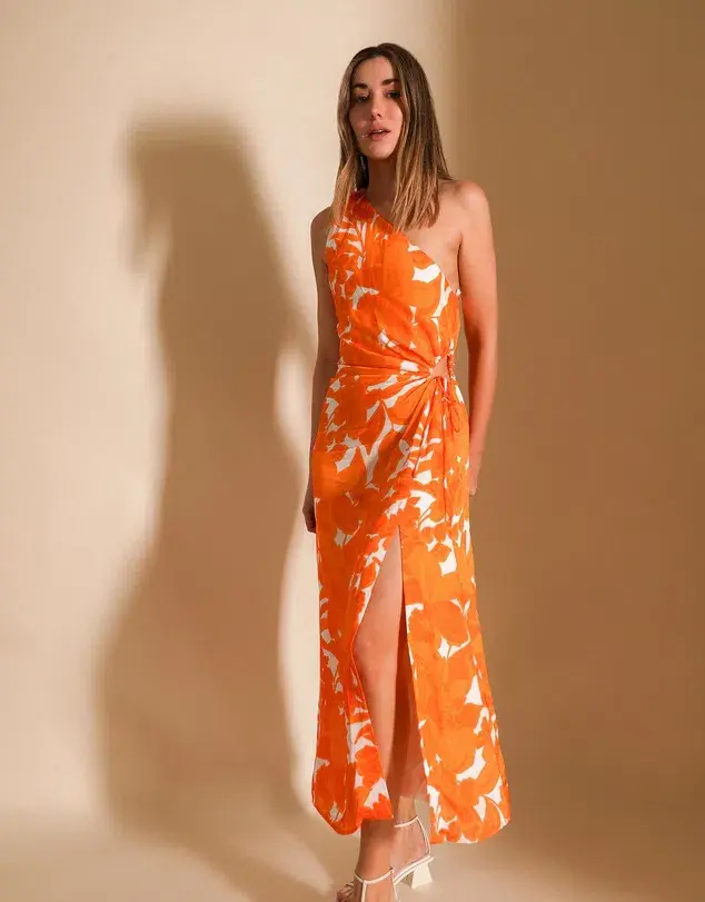 Lover Marigold One Shoulder Midi Dress Print Size 8 for rent on The Volte - main image