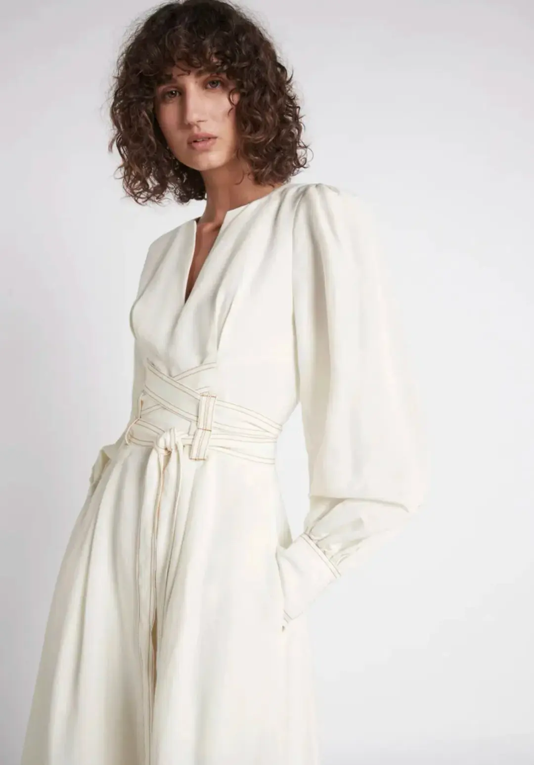 Aje Radiance Belted Midi Dress in Ivory Size XS / AU 6 for rent on The Volte - main image