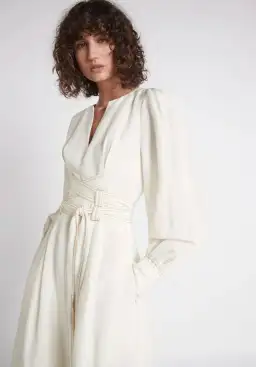 Aje Radiance Belted Midi Dress in Ivory Size XS / AU 6 for rent on The Volte - image 2