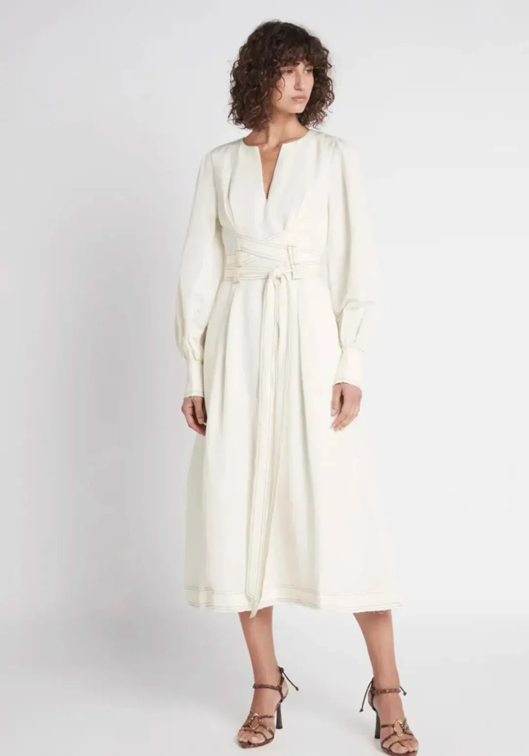 Aje Radiance Belted Midi Dress in Ivory Size XS / AU 6 for rent on The Volte - main image