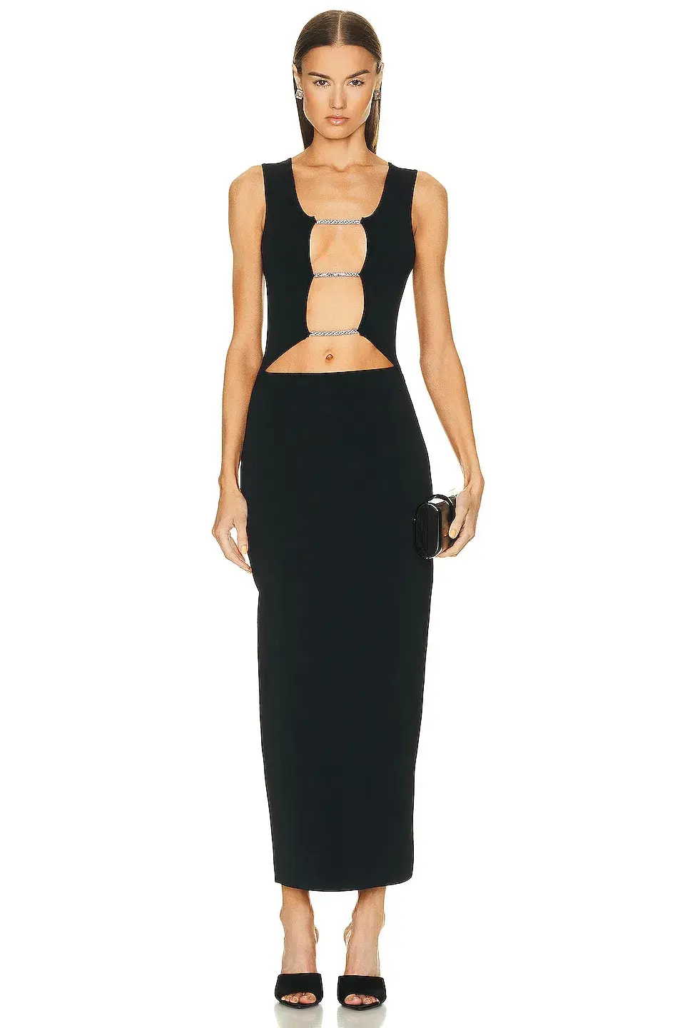 Christopher Esber Crystal Lattice Column Midi Dress Black Size 6 for rent on The Volte - main image
