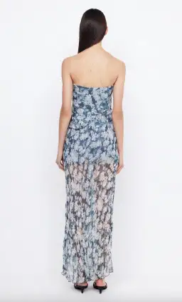 Bec & Bridge Opal Strapless Frill Ruffle Maxi Dress Denim Floral Size AU 8 for rent on The Volte - image 4