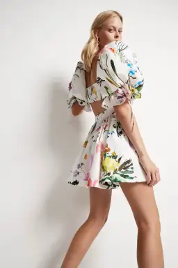 Aje Drift Puff Sleeve Mini Dress Botanic Floral Size AU 4 for rent on The Volte - image 3