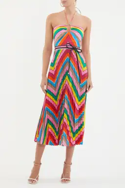 Rebecca Vallance Dali Halter Midi Dress in Multi Size AU 8
