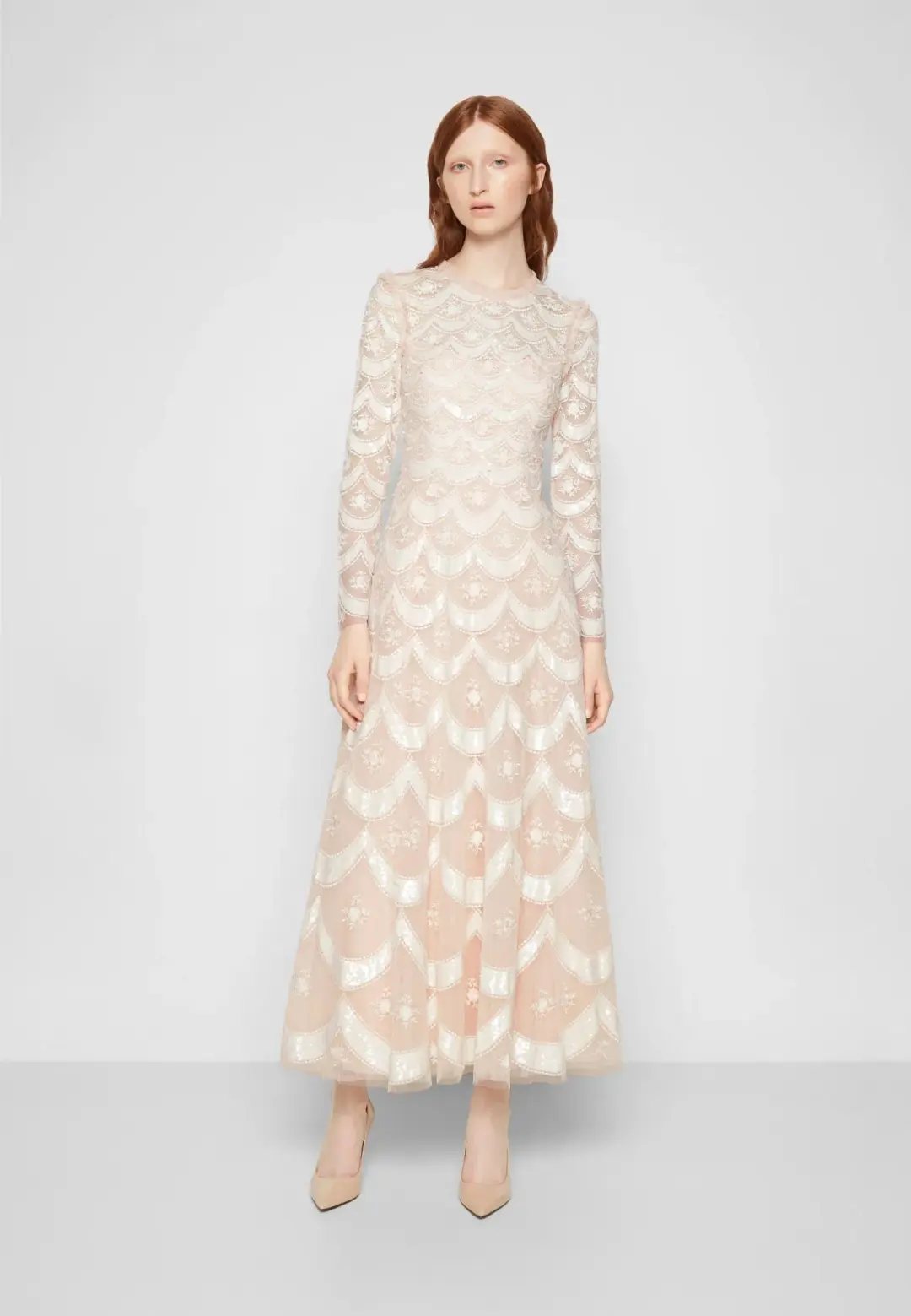 Needle and Thread Fifi Long Sleeve Ankle Gown Champagne Size 10 for rent on The Volte - main image